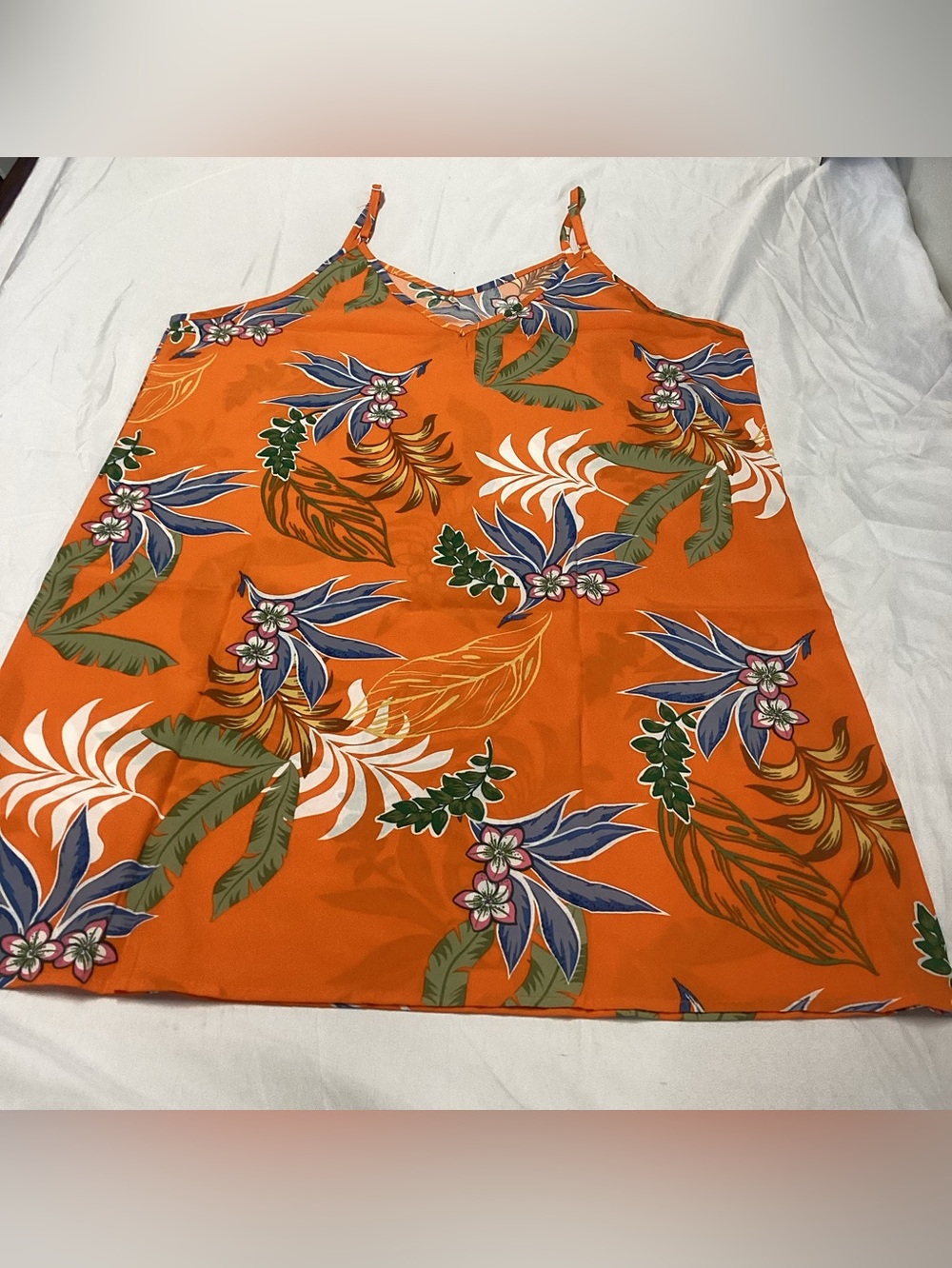 Orange Tropical Print Mini Dress. Summer dress or coverup. Lightweight